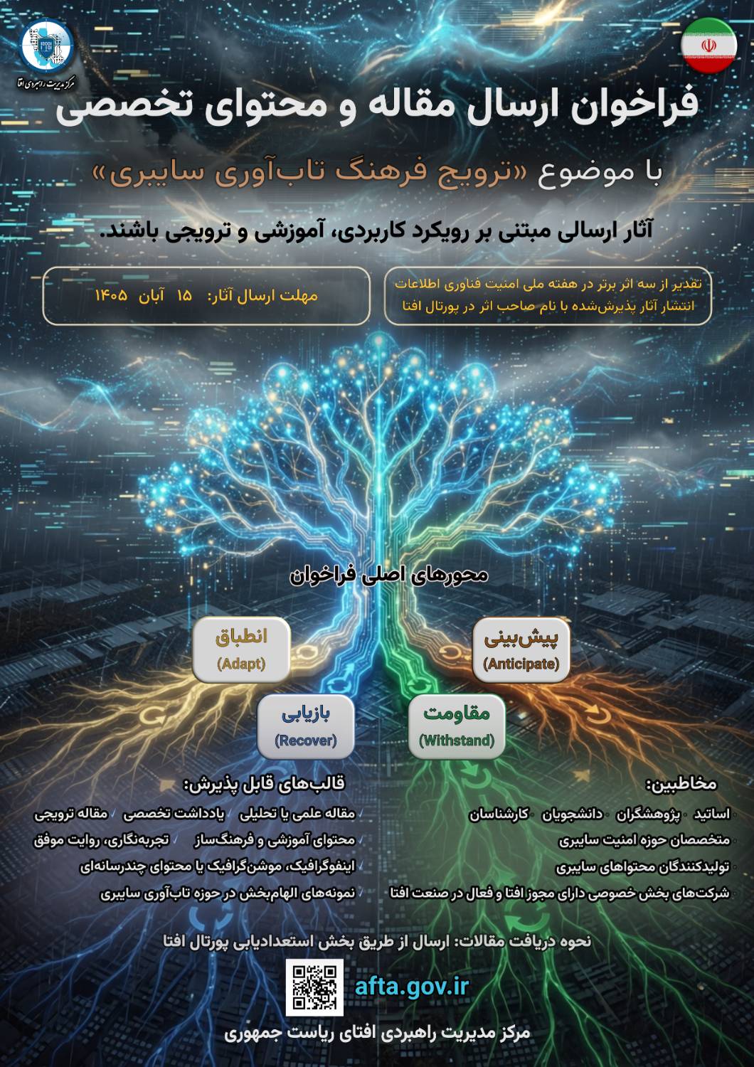 فراخوان ارسال مقاله و محتوای تخصصی با موضوع «ترویج فرهنگ تاب‌آوری سایبری»